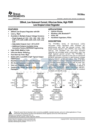 TPS79901DDCTG4 datasheet - 200mA, Low Quiescent Current, Ultra-Low Noise, High PSRR Low Dropout Linear Regulator