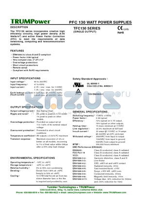 TFC130-S24 datasheet - PFC 130 WATT POWER SUPPLIES