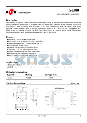 S6500 datasheet - POWER FACTOR CORRECTOR