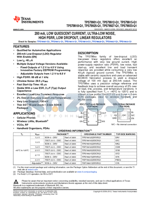 TPS79901QDRVRQ1 datasheet - 200 mA, LOW QUIESCENT CURRENT, ULTRA-LOW NOISE HIGH PSRR, LOW DROPOUT, LINEAR REGULATORS