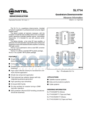 SL1714 datasheet - Quadrature Downconverter