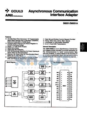 S6551 datasheet - ASYNCHRONOUS COMMUNICATION INTERFACE ADAPTER