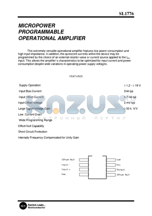 SL1776 datasheet - MICROPOWER PROGRAMMABLE OPERATIONAL AMPLIFIER