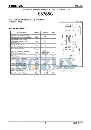 S6785G datasheet - TOSHIBA HIGH SPEED THYRISTOR SILICON PLANAR TYPE