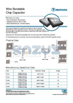 WBC-C0202AA-102-J datasheet - Wire Bondable Chip Capacitor