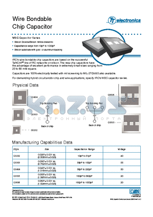 WBC-C0303AG-102-J datasheet - Wire Bondable Chip Capacitor