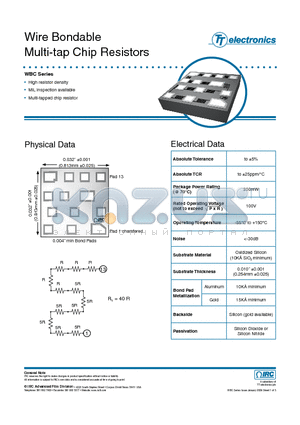 WBC-M0303AG-01-2402-J datasheet - Wire Bondable Multi-tap Chip Resistors