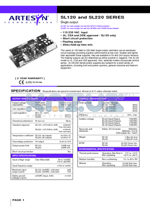 SL220-4605 datasheet - Single output 115/230 VAC input Floating output