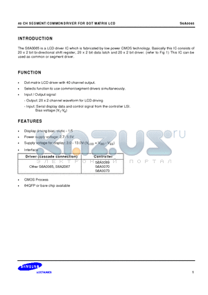 S6A0073 datasheet - 40 CH SEGMENT/COMMON DRIVER FOR DOT MATRIX LCD