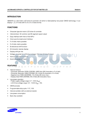 S6A0074 datasheet - 34COM/80SEG DRIVER & CONTROLLER FOR DOT MATRIX LCD