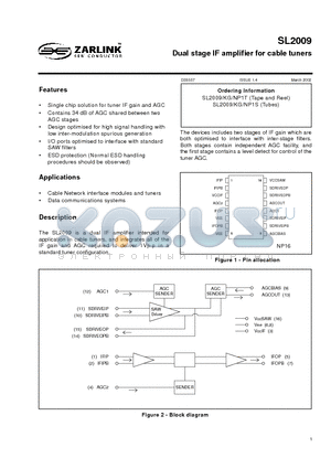 SL2009KG datasheet - Dual stage IF amplifier for cable tuners