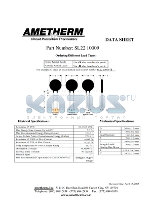 SL2210009-A datasheet - Circuit Protection Thermistors