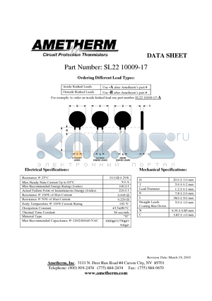 SL2210009-17-A datasheet - Circuit Protection Thermistors