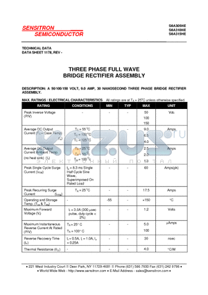 S6A305HE datasheet - THREE PHASE FULL WAVE