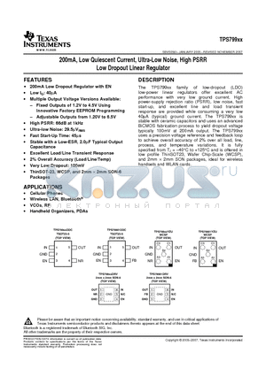 TPS799195DRVTG4 datasheet - 200mA, Low Quiescent Current, Ultra-Low Noise, High PSRR Low Dropout Linear Regulator
