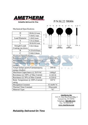 SL225R006 datasheet - Mechanical Specifications