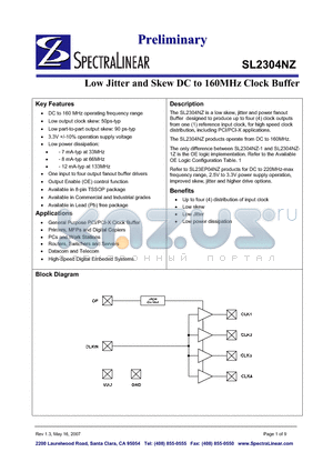 SL2304NZ datasheet - Low Jitter and Skew DC to 160MHz Clock Buffer