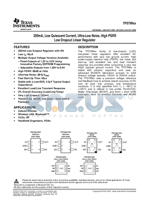 TPS79925DDCR datasheet - 200mA, Low Quiescent Current, Ultra-Low Noise, High PSRR Low Dropout Linear Regulator