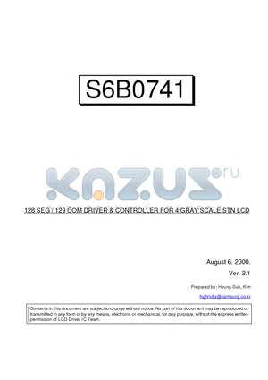 S6B0741 datasheet - 128 SEG / 129 COM DRIVER & CONTROLLER FOR 4 GRAY SCALE STN LCD