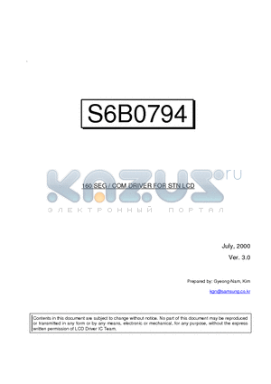 S6B0794 datasheet - 160 SEG / COM DRIVER FOR STN LCD