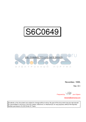 S6C0649 datasheet - 256 CHANNEL TFT-LCD GATE DRIVER