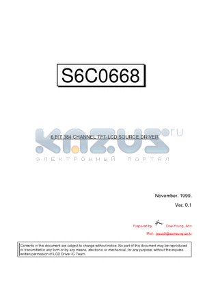 S6C0668 datasheet - 6 BIT 384 CHANNEL TFT-LCD SOURCE DRIVER