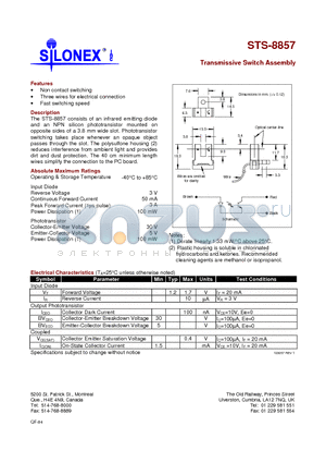 STS-8857 datasheet - Transmissive Switch Assembly