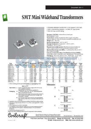 WBC1-1L datasheet - SMT Mini Wideband Transformers