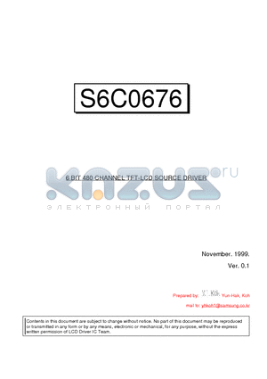 S6C0676 datasheet - 6 BIT 480 CHANNEL TFT-LCD SOURCE DRIVER