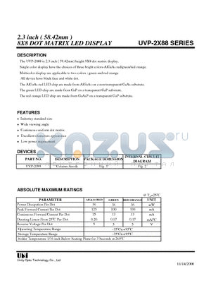 UVP-2088 datasheet - 2.3 inch ( 58.42mm ) 8X8 DOT MATRIX LED DISPLAY