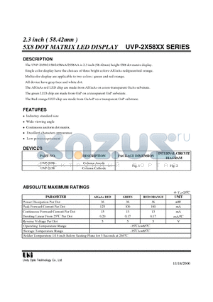 UVP-2158 datasheet - 2.3 inch ( 58.42mm ) 5X8 DOT MATRIX LED DISPLAY