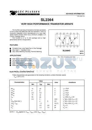 SL2364 datasheet - VERY HIGH PERFORMANCE TRANSISTOR ARRAYS