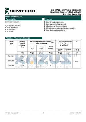 S6HVM25 datasheet - Standard Recovery, High Voltage Rectifier Assembly