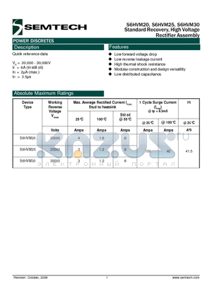 S6HVM20 datasheet - Standard Recovery, High Voltage Rectifier Assembly