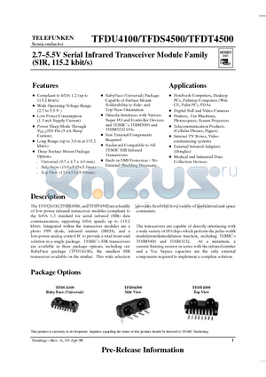 TFDS4500 datasheet - 2.7-5.5V Serial Infrared Transceiver Module Family