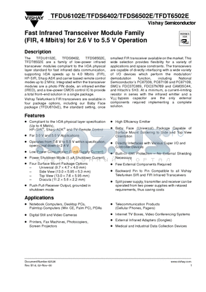 TFDS6402-TR3 datasheet - Fast Infrared Transceiver Module Family (FIR, 4 Mbit/s) for 2.6 V to 5.5 V Operation