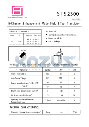 STS2300 datasheet - N-Channel E nhancement Mode Field EffectTransistor