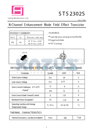 STS2302S datasheet - N-Channel E nhancement Mode Field Effect Transistor