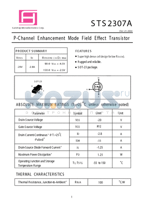 STS2307A datasheet - P-Channel E nhancement Mode Field Effect Transistor