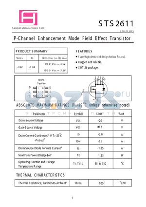 STS2611 datasheet - P-Channel E nhancement Mode Field Effect Transistor