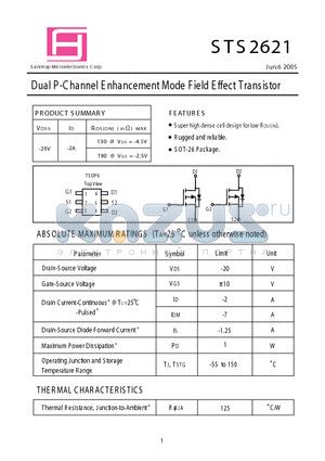 STS2621 datasheet - Dual P -Channel Enhancement Mode Field Effect Transistor