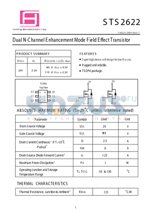 STS2622 datasheet - Dual N-Channel Enhancement Mode Field Effect Transistor