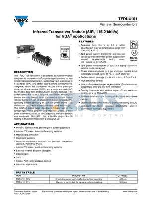 TFDU4101_09 datasheet - Infrared Transceiver Module (SIR, 115.2 kbit/s) for IrDA Applications