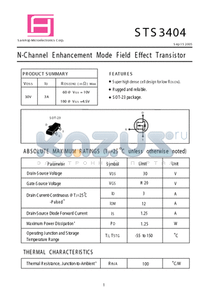 STS3404 datasheet - N-Channel E nhancement Mode Field Effect Transistor