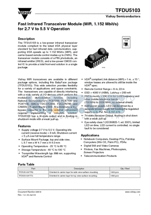 TFDU5103 datasheet - Fast Infrared Transceiver Module (MIR, 1.152 Mbit/s) for 2.7 V to 5.5 V Operation