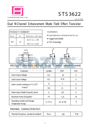 STS3622 datasheet - Dual N-Channel Enhancement Mode Field Effect Transistor