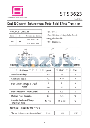 STS3623 datasheet - Dual N-Channel Enhancement Mode Field E ffect Trans is tor