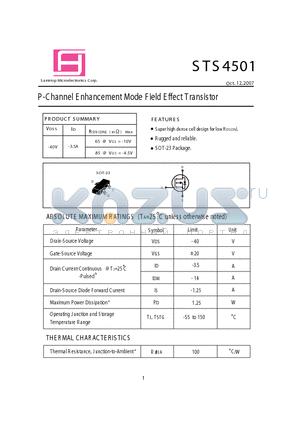 STS4501 datasheet - P -Channel E nhancement Mode F ield E ffect Transistor
