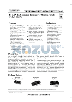 TFDU6100E datasheet - 2.7-5.5V Fast Infrared Transceiver Module Family