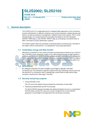 SL2S2002FUD datasheet - ICODE SLIX a product family of smart label ICs